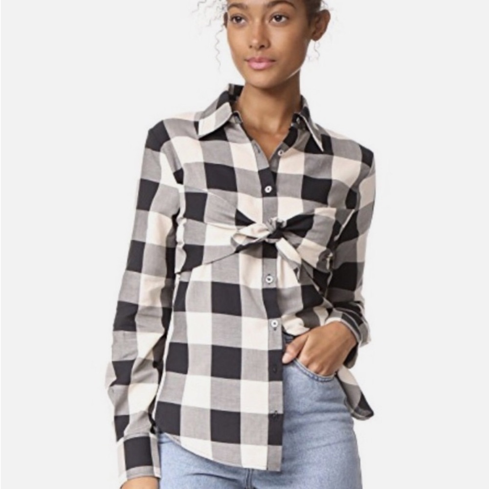 Mara Hoffman Elaine knotted gingham plaid button-up size Small